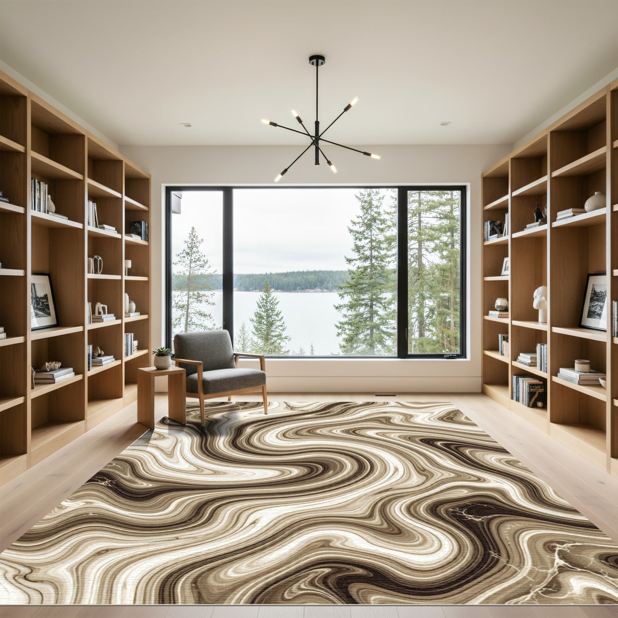 Coffee Swirl Abstract Liquid Marble Rug
