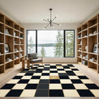 Black Gold Checkerboard Square Composition Rug