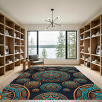 Orange Teal Medallion Mandala Arrangement Rug
