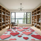 Charming Floating Romantic Pink Heart Decor Rug