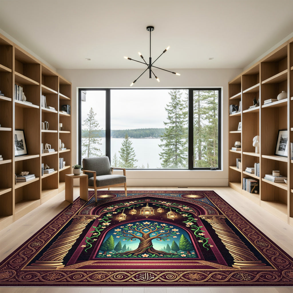Ornate Golden Tree Lantern Arch Rug