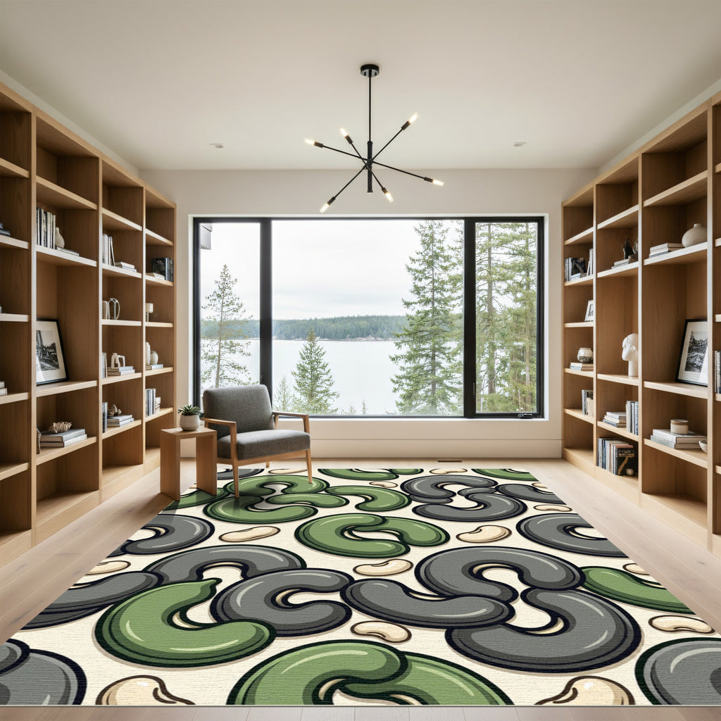 Olive and Charcoal Abstract Cashew Arrangement Rug
