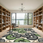 Olive and Charcoal Abstract Cashew Arrangement Rug