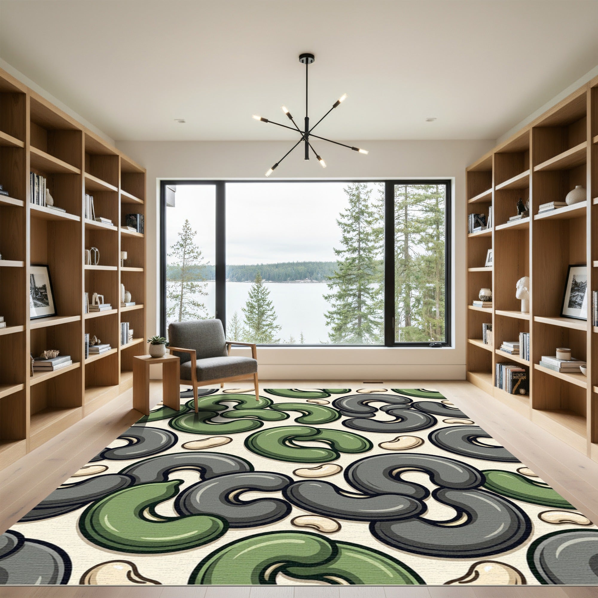 Olive and Charcoal Abstract Cashew Arrangement Rug