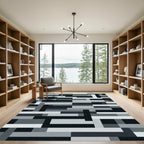 Modern Monochromatic Abstract Block Grid Rug