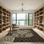 Ornate Cream Brown Interlocking Lattice Medallion Rug