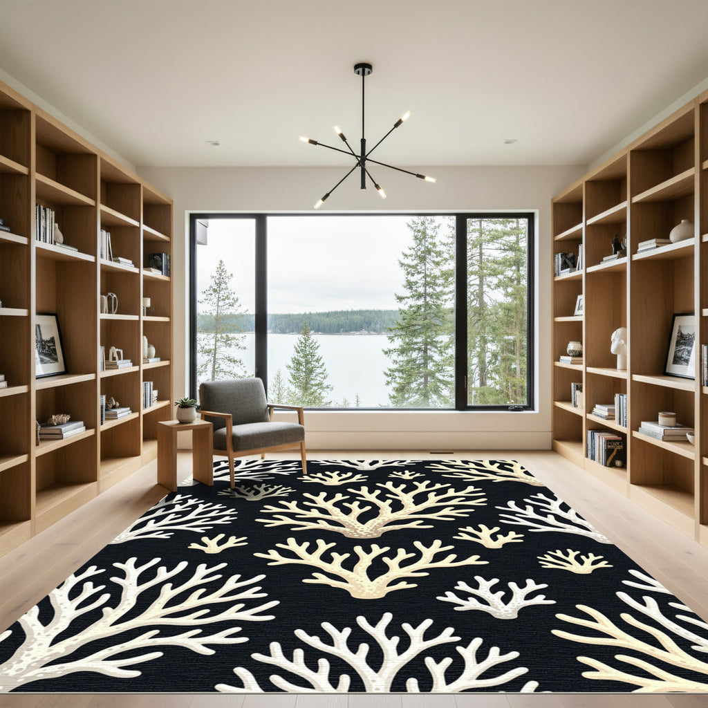Pale Ivory Branch Coral Arrangement Rug