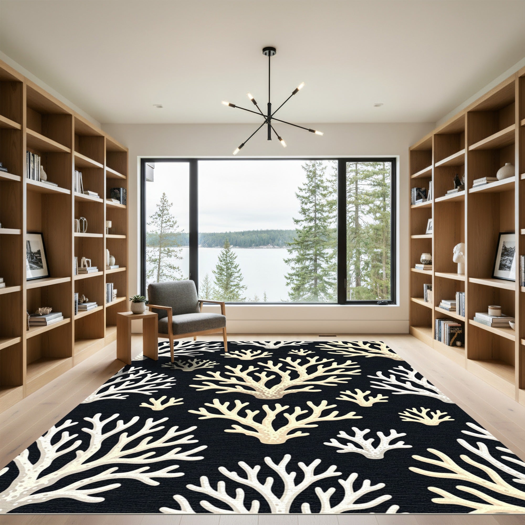 Pale Ivory Branch Coral Arrangement Rug