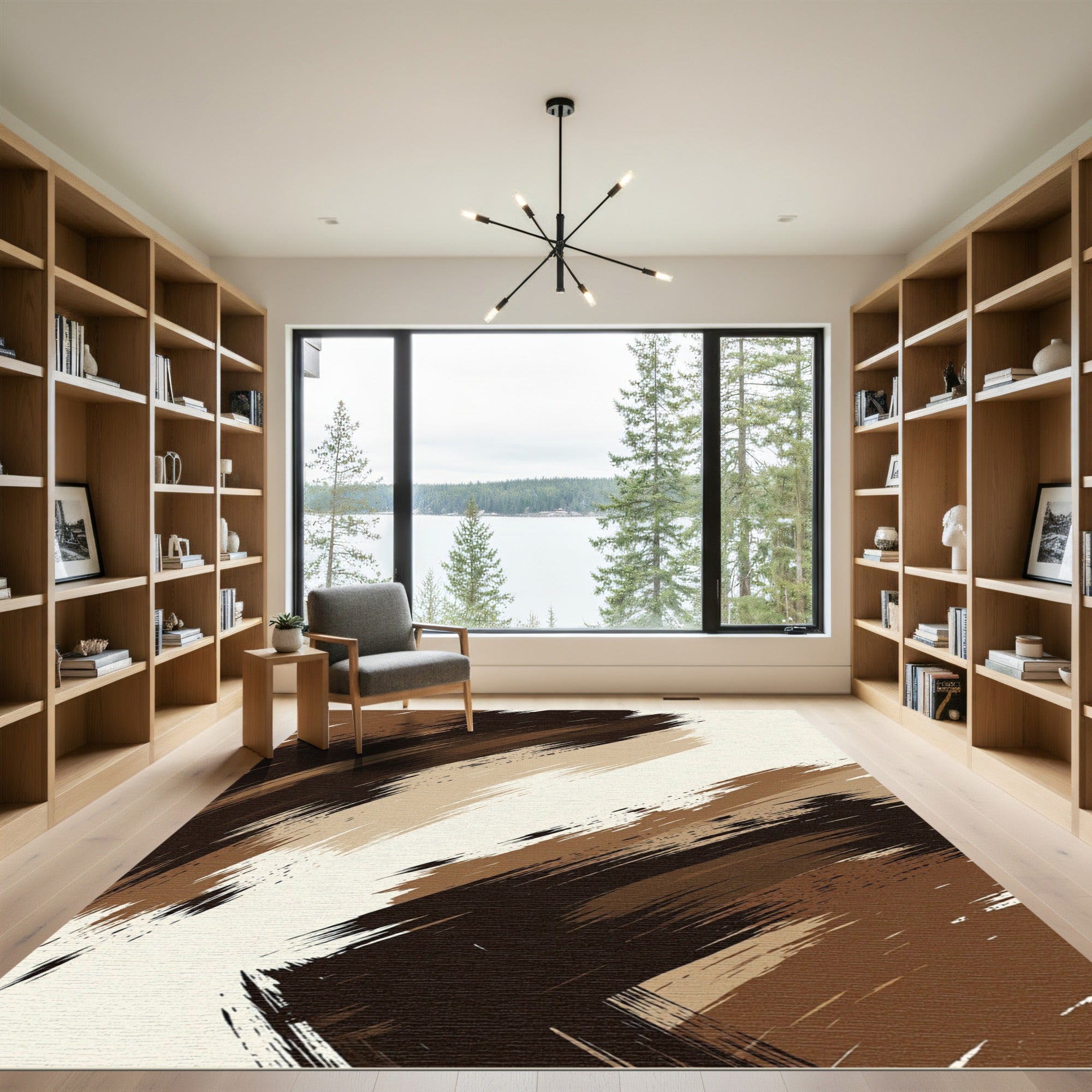 Abstract Earth Tone Brush Stroke Rug