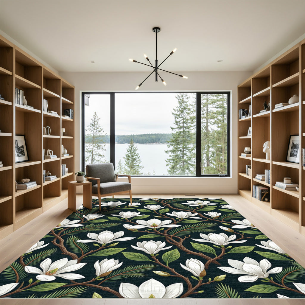 White Magnolia Branch Garden Rug
