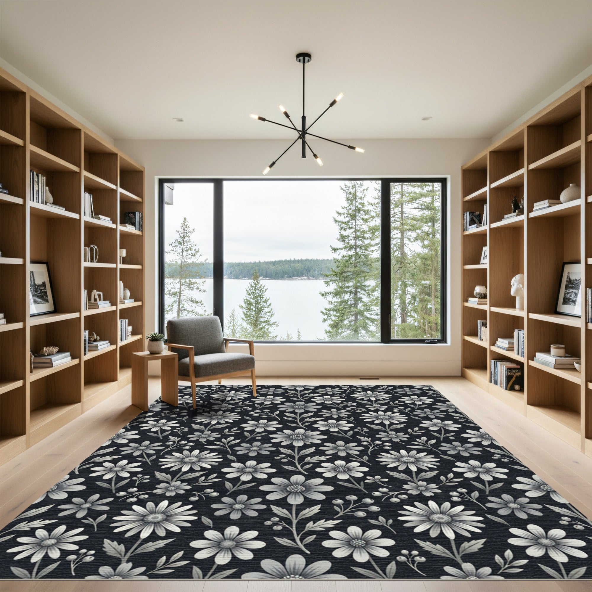Monochromatic Daisy and Berry Garden Rug
