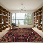 Crimson Sun Mandala Medallion Rug