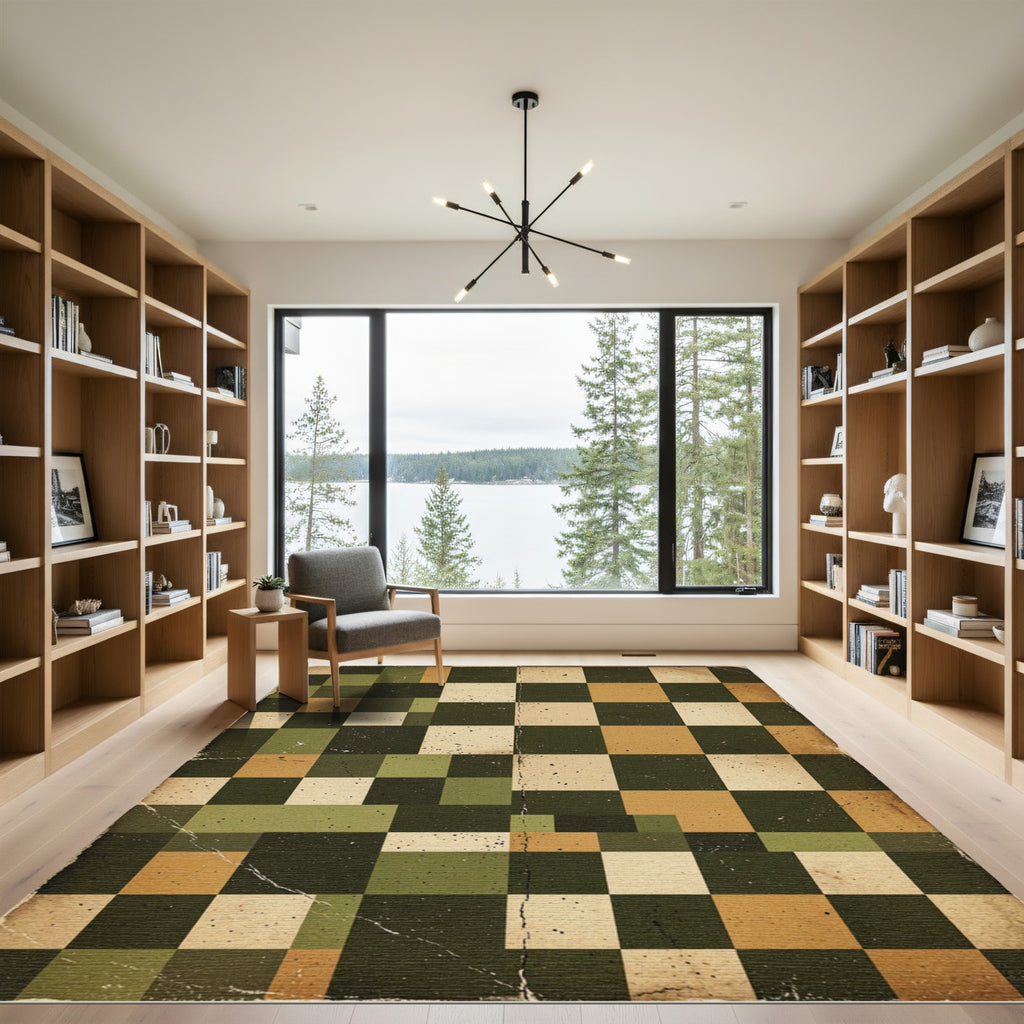 Vintage Earthy Checks Checkerboard Rug