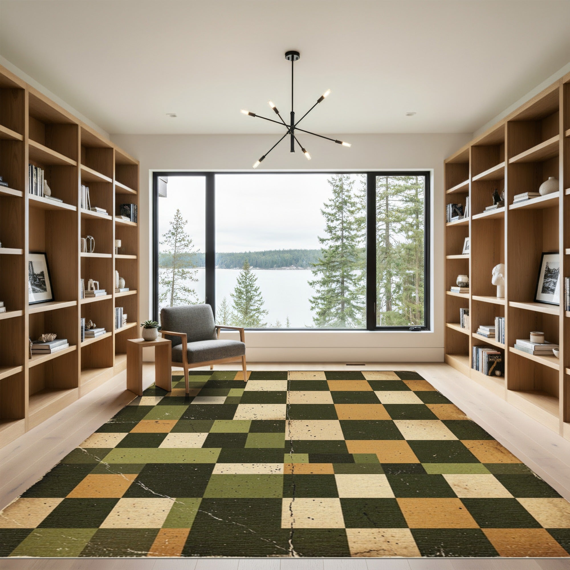 Vintage Earthy Checks Checkerboard Rug