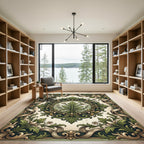 Vintage Sage Floral Scroll Medallion Rug