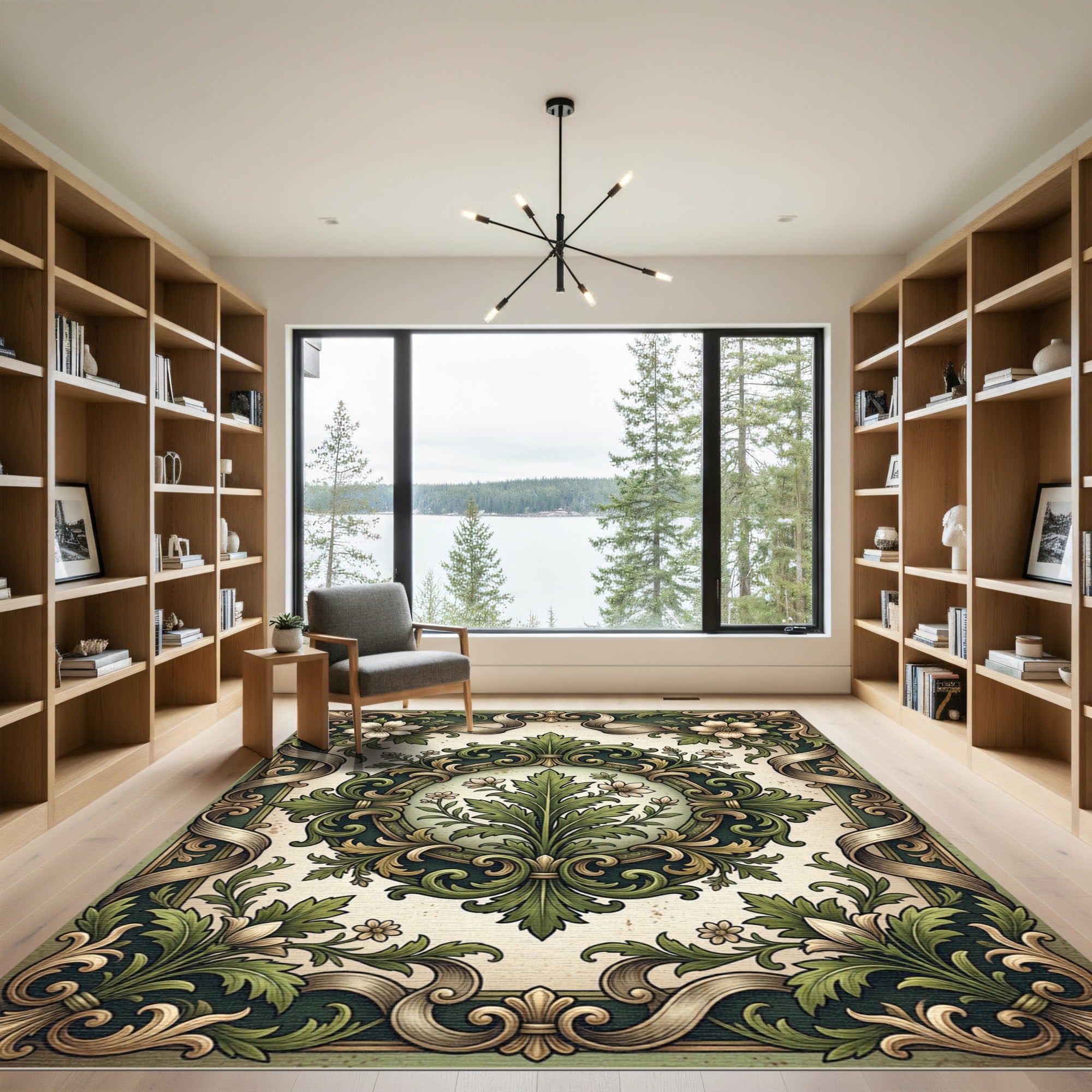 Vintage Sage Floral Scroll Medallion Rug
