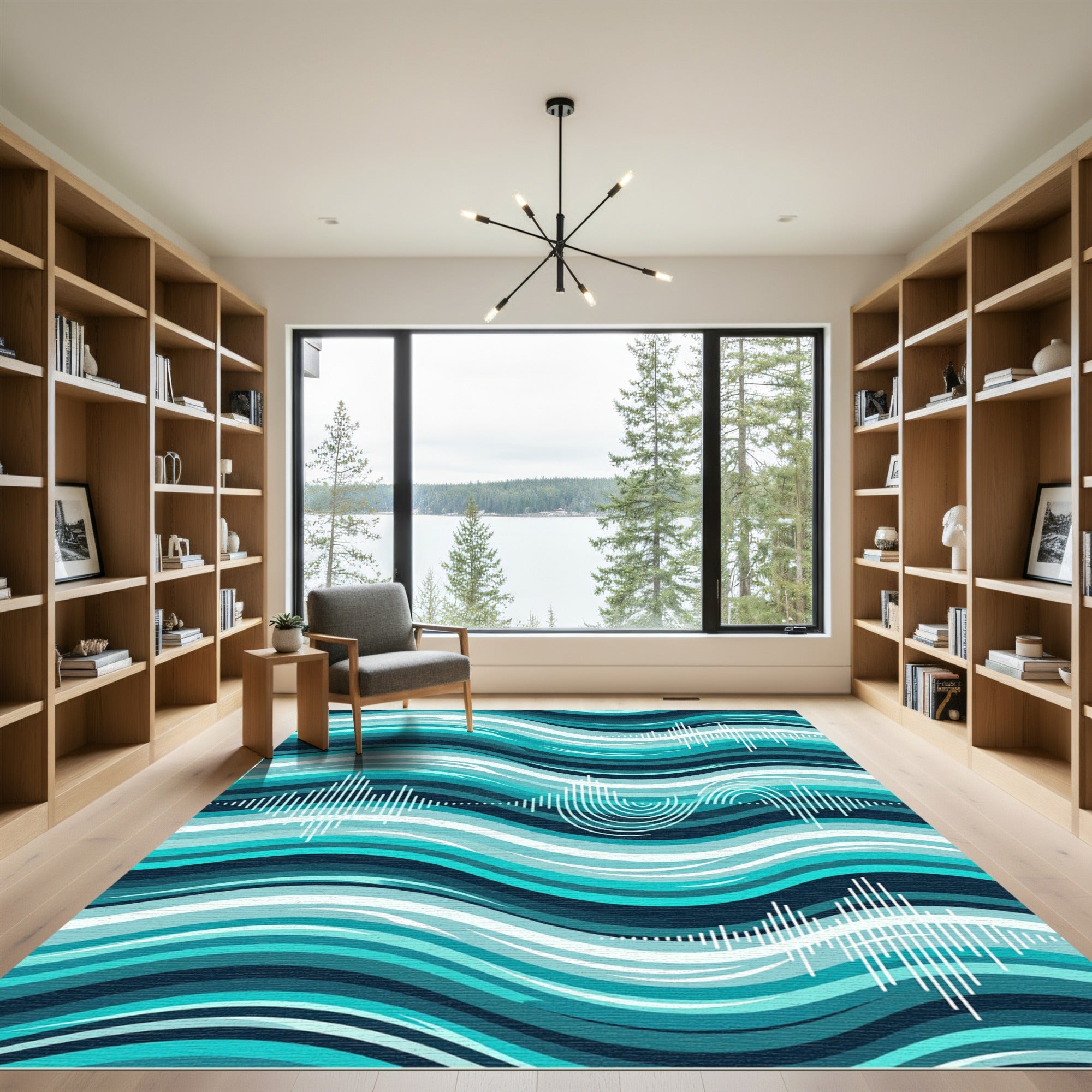 Abstract Teal Ocean Wave Soundscape Rug