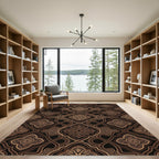 Elegant Bronze Damask Arabesque Scroll Rug