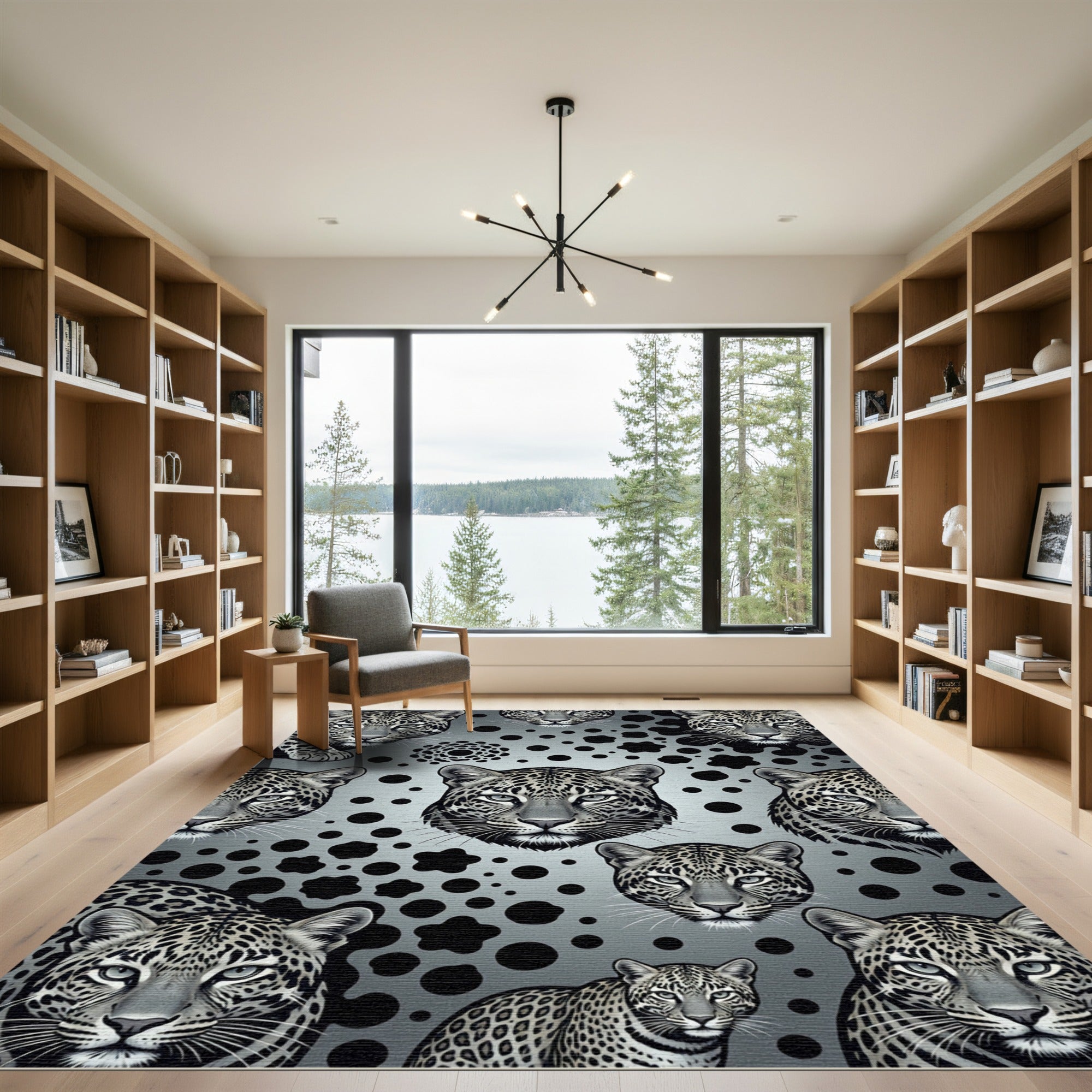 Gray Leopard Face Collage Rug