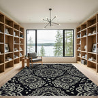 Black Gray Mandala Animal Print Rug