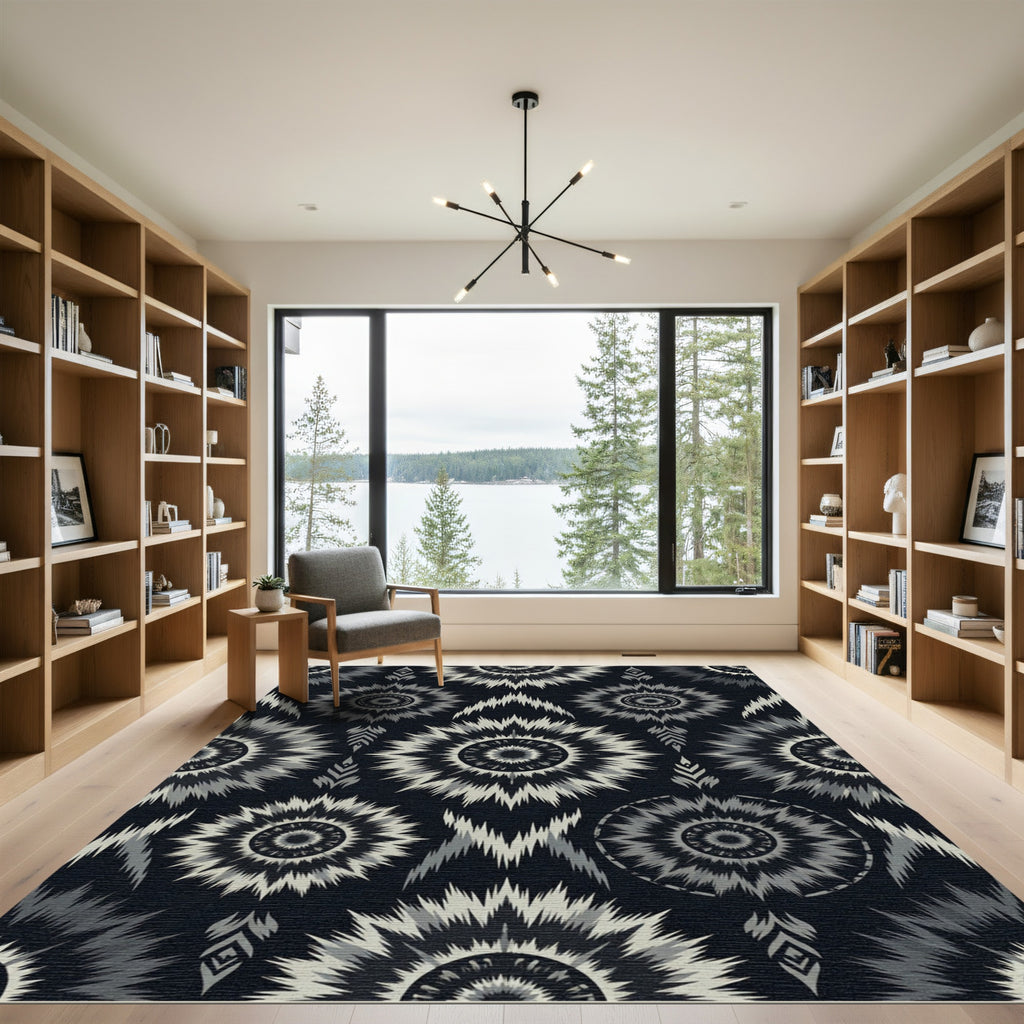 Dark Gray Starburst Medallion Rug