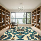 Regal Teal Crown and Laurel Garland Rug