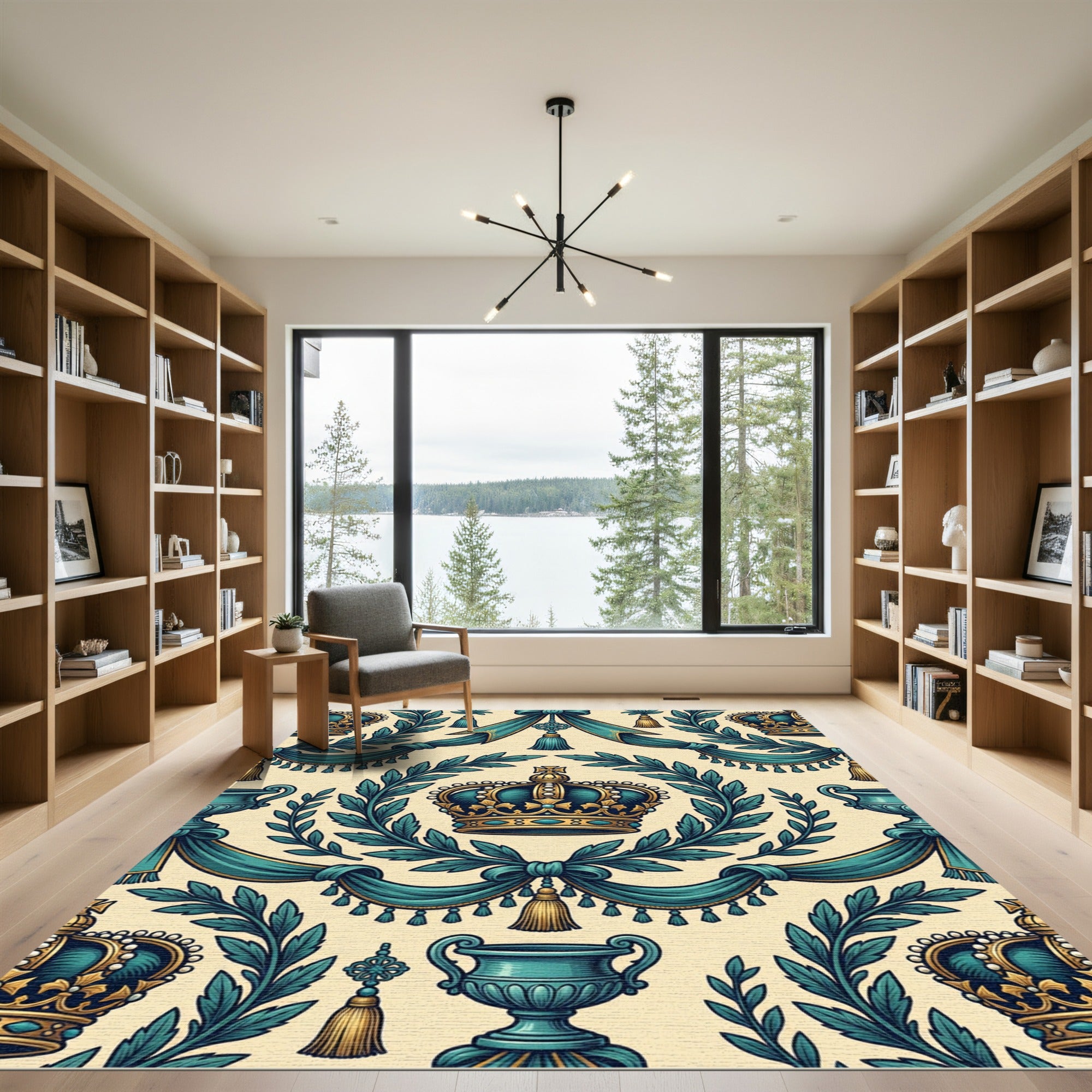 Regal Teal Crown and Laurel Garland Rug