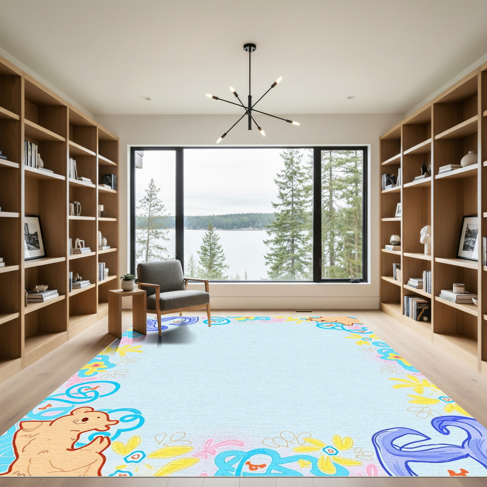 Whimsical light blue floral bear collection Rug