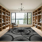 Modern Monochrome Radial Burst Circular Rug