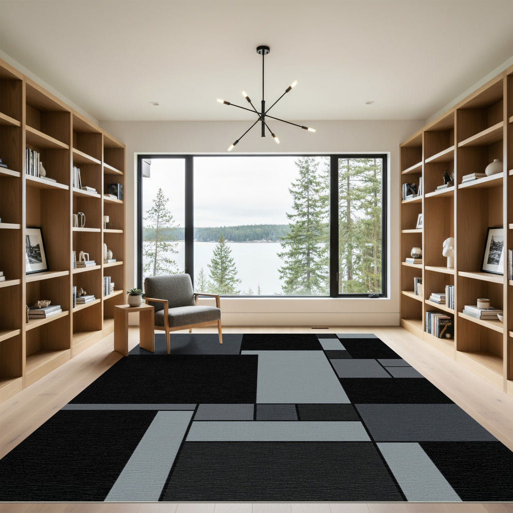 Monochrome Rectilinear Grid Art Rug