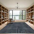 Modern Gray White Geometric Grid Rug