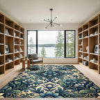 Deep Blue Floral Scrolling Acanthus Rug