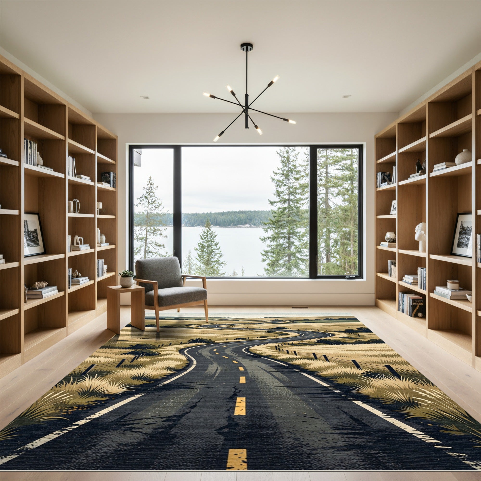 Winding Road Serene Landscape Horizon Rug