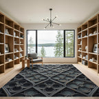 Gothic Charcoal Quatrefoil Diamond Medallion Rug