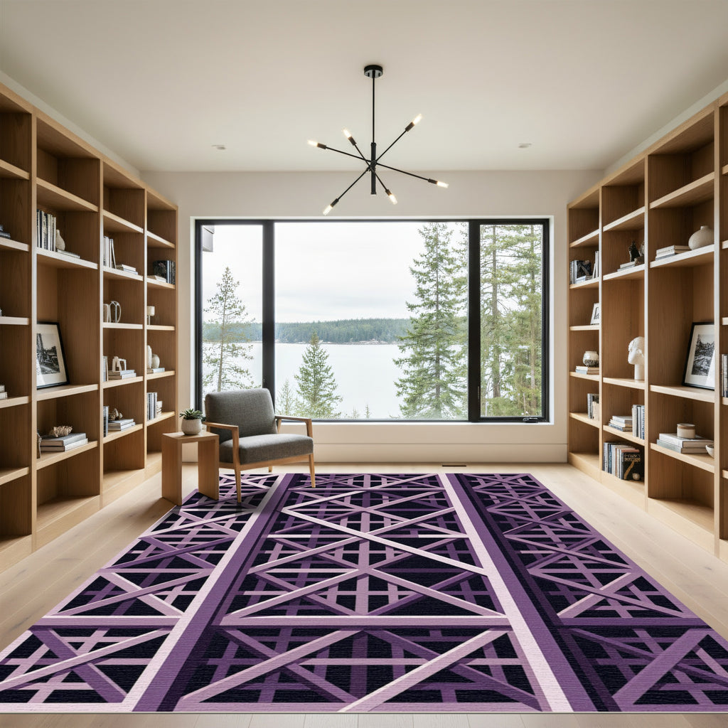 Geometric Lavender Structural Grid Art Rug