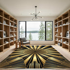 Radiant Gold Black Art Deco Sunburst Rug