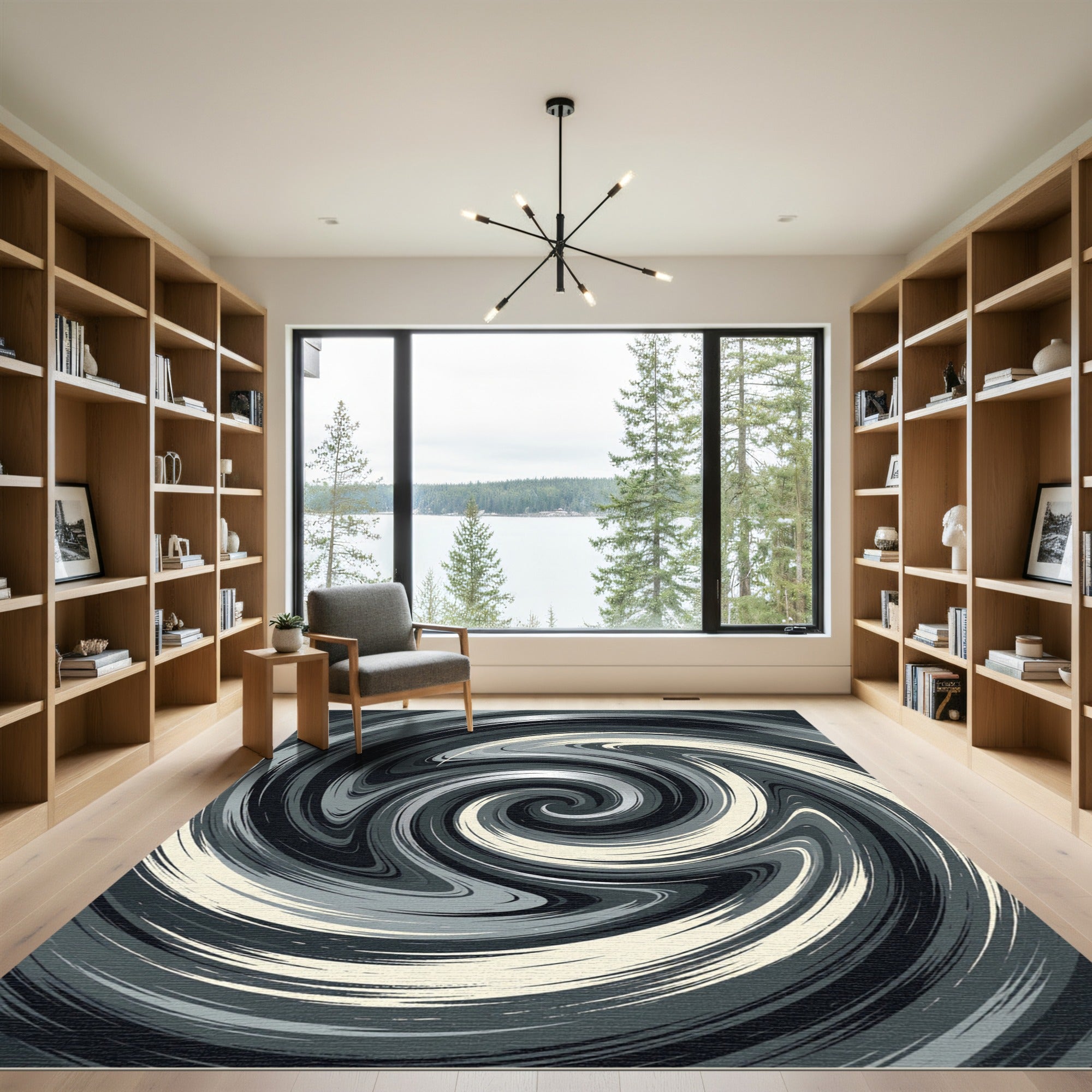 Monochromatic Abstract Swirl Rug