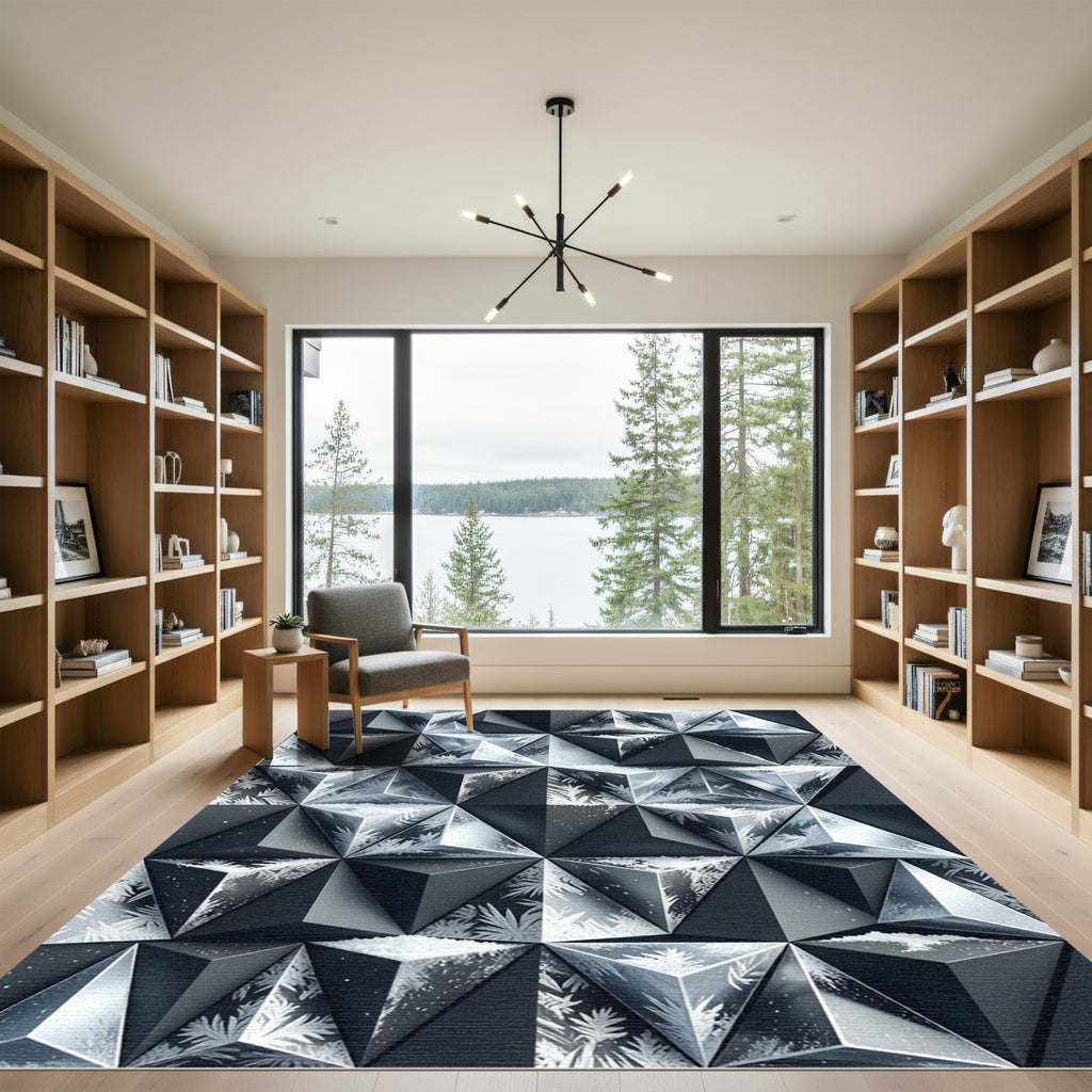 Modern Icy Silver Geometric Prism Rug