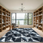 Modern Icy Silver Geometric Prism Rug