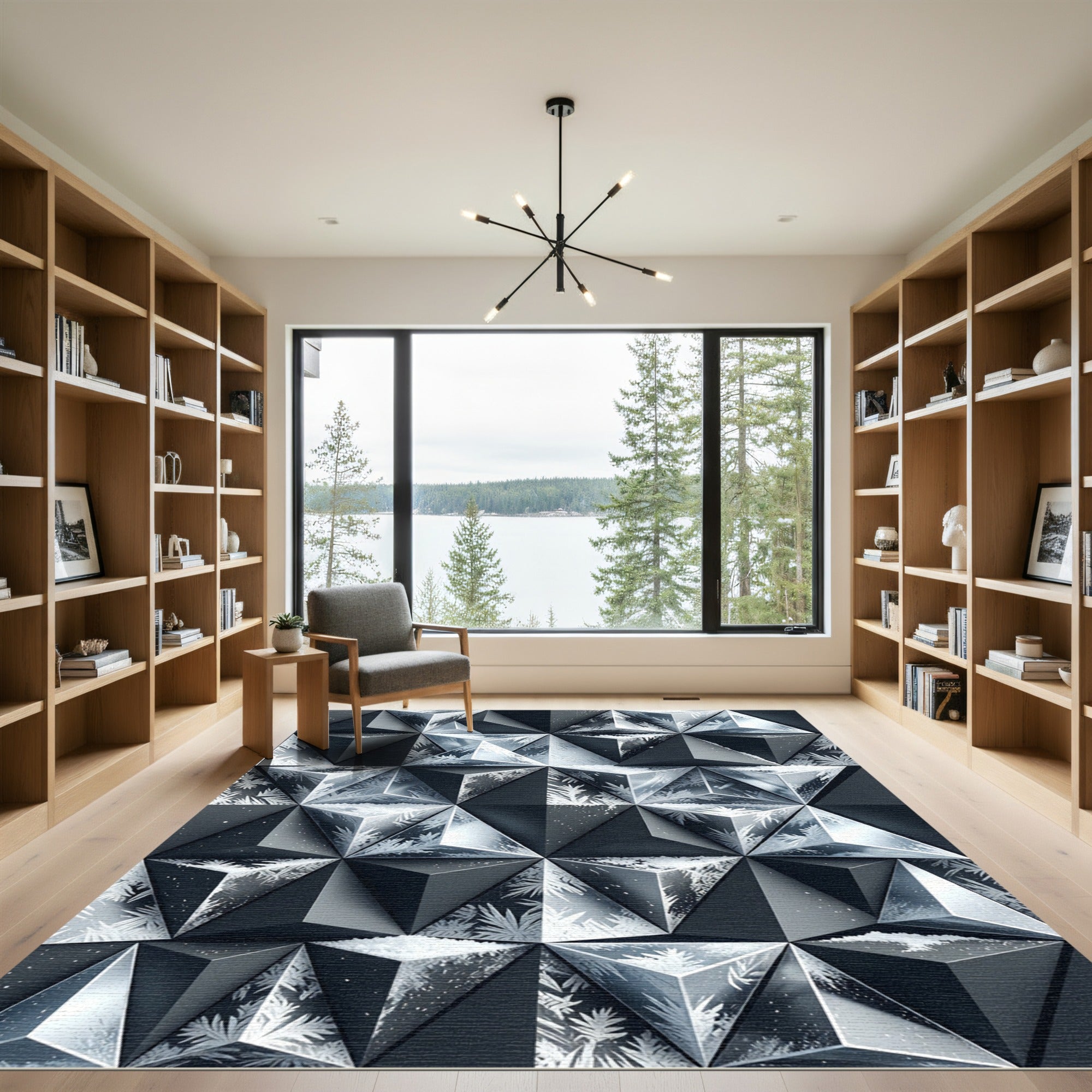 Modern Icy Silver Geometric Prism Rug