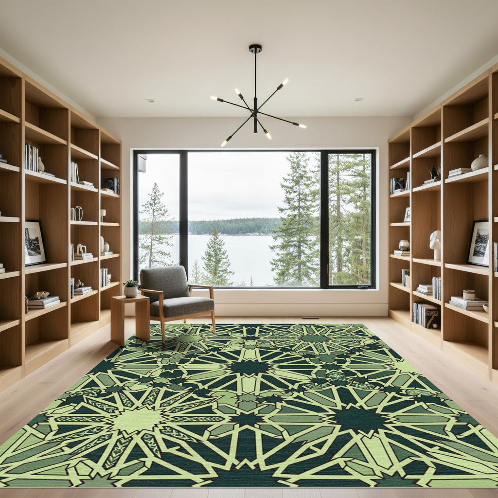 Forest Green Intricate Star Geometric Rug