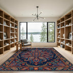 Rich Crimson Blue Paisley Medallion Rug