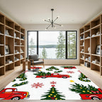 Red Vintage Truck Christmas Tree Snowflakes Rug