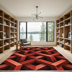 Crimson Interlocking Illusion Cubes Rug