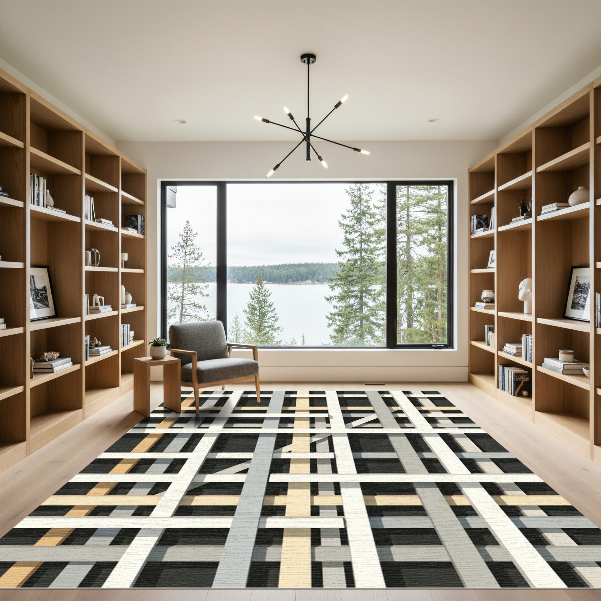Modern Geometric Grid Interlocking Lines Rug