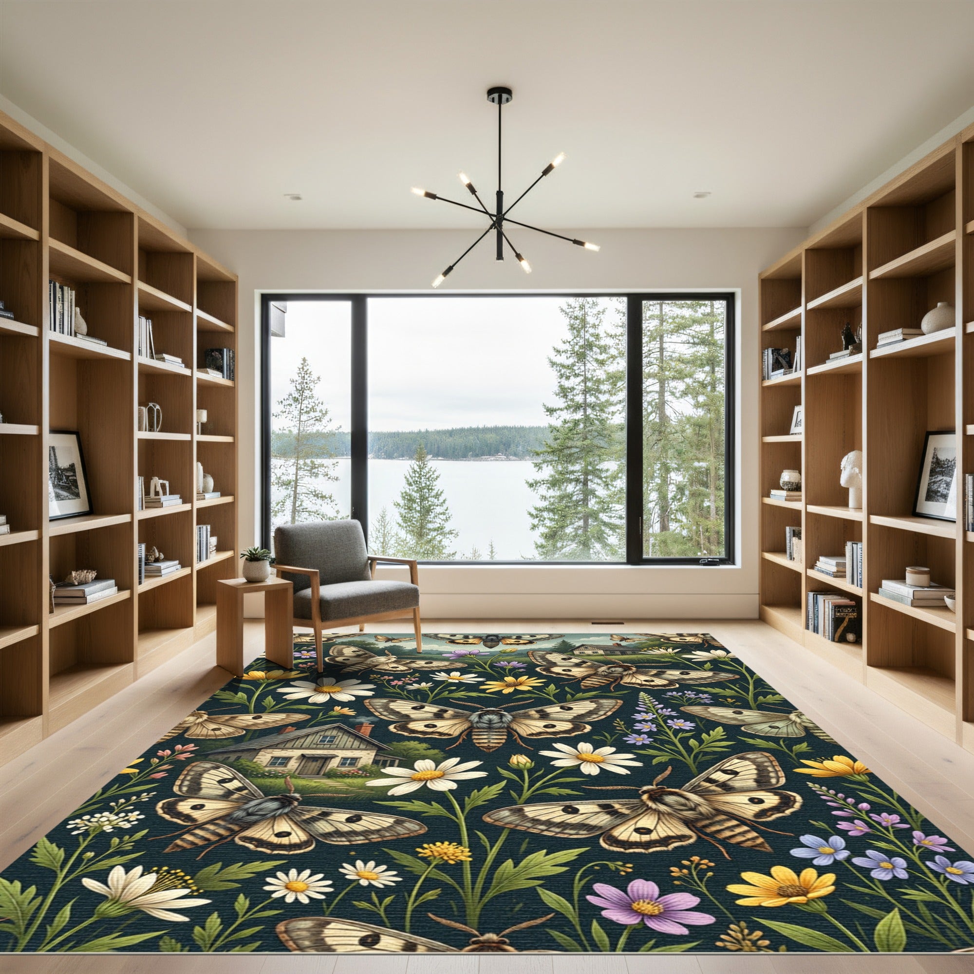 Whimsical Cottage Moth and Wildflower Meadow Rug