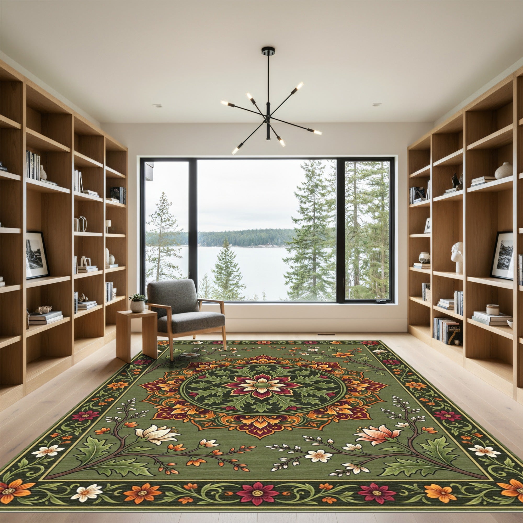 Rich Emerald Medallion Floral Branches Rug