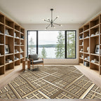 Beige Lattice Intersecting Golden Grid Rug