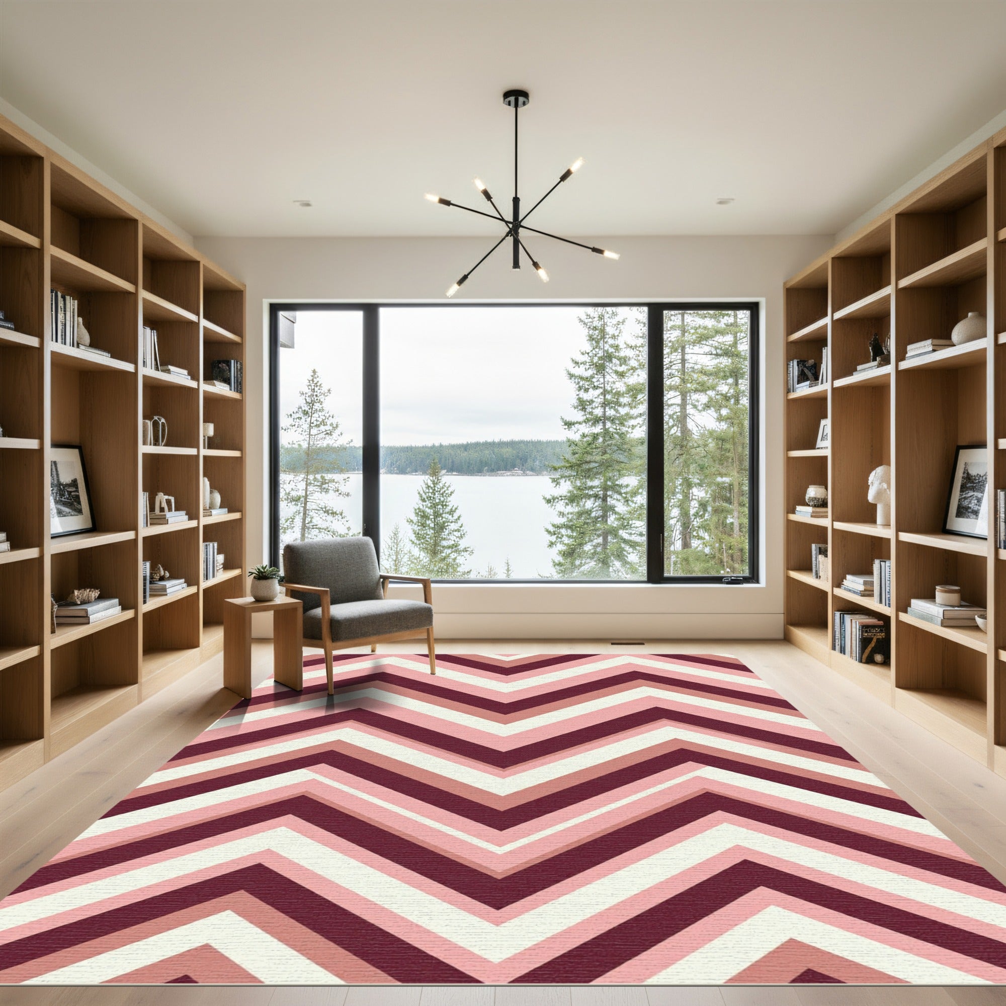 Burgundy Pink Chevron Stripe Rug