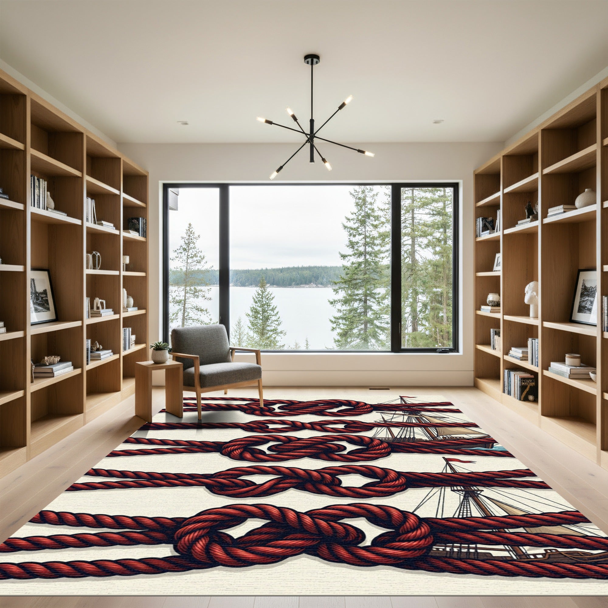 Nautical Red Rope Knot Composition Rug
